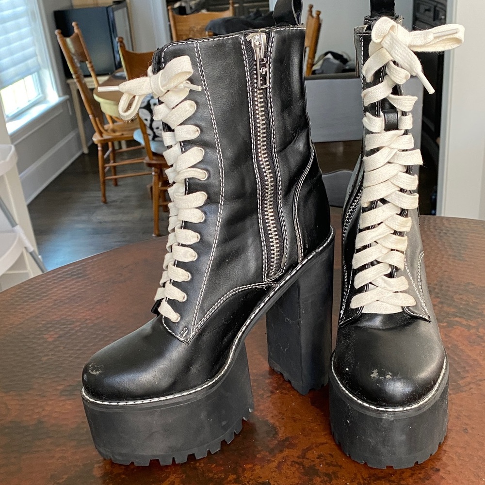 Current Mood Black and White Platform Lace-Up Boots
